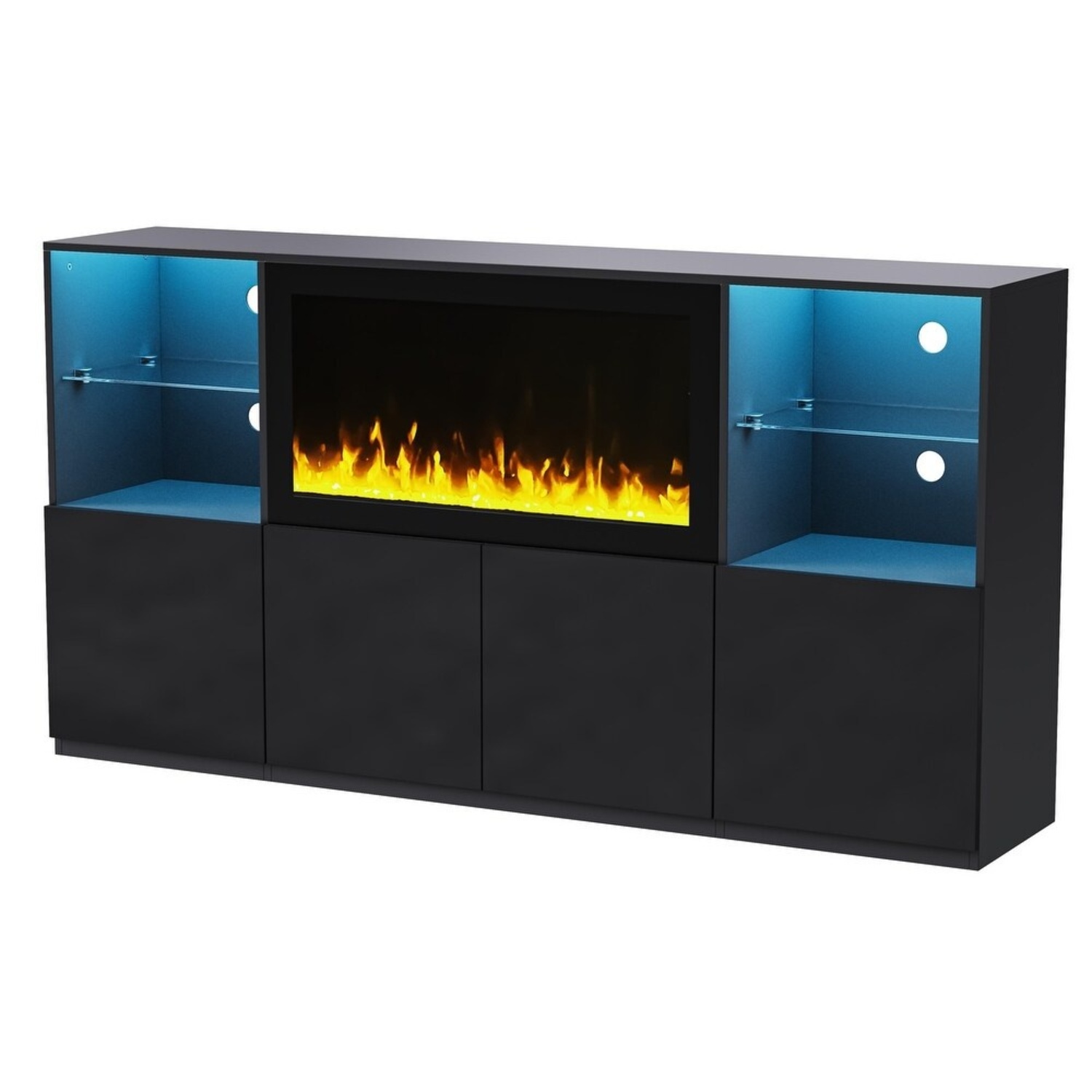 High Gloss Black TV Fireplace Stand - image-4
