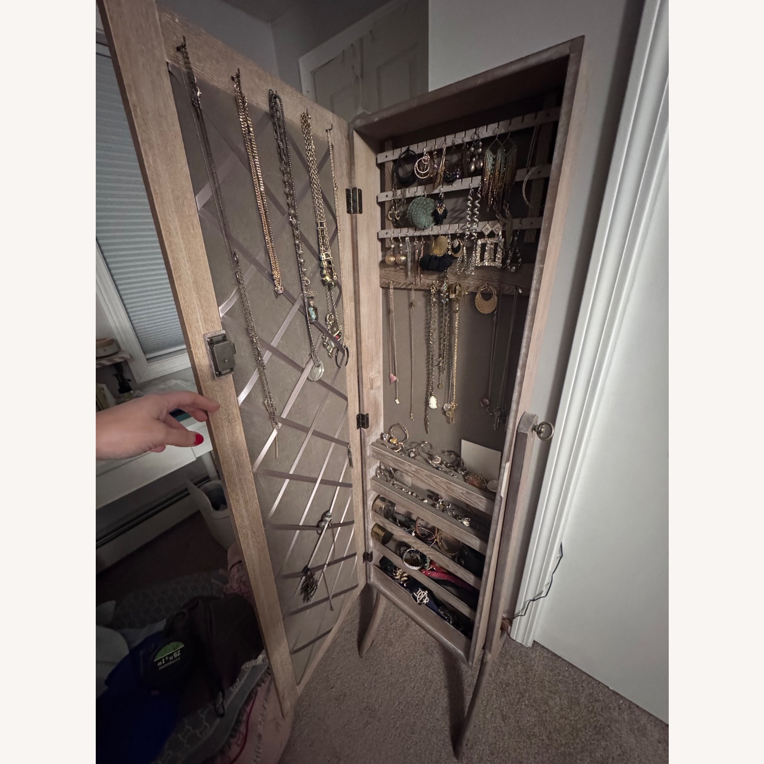 Standing Wood Jewelry Organizer Mirror - image-4