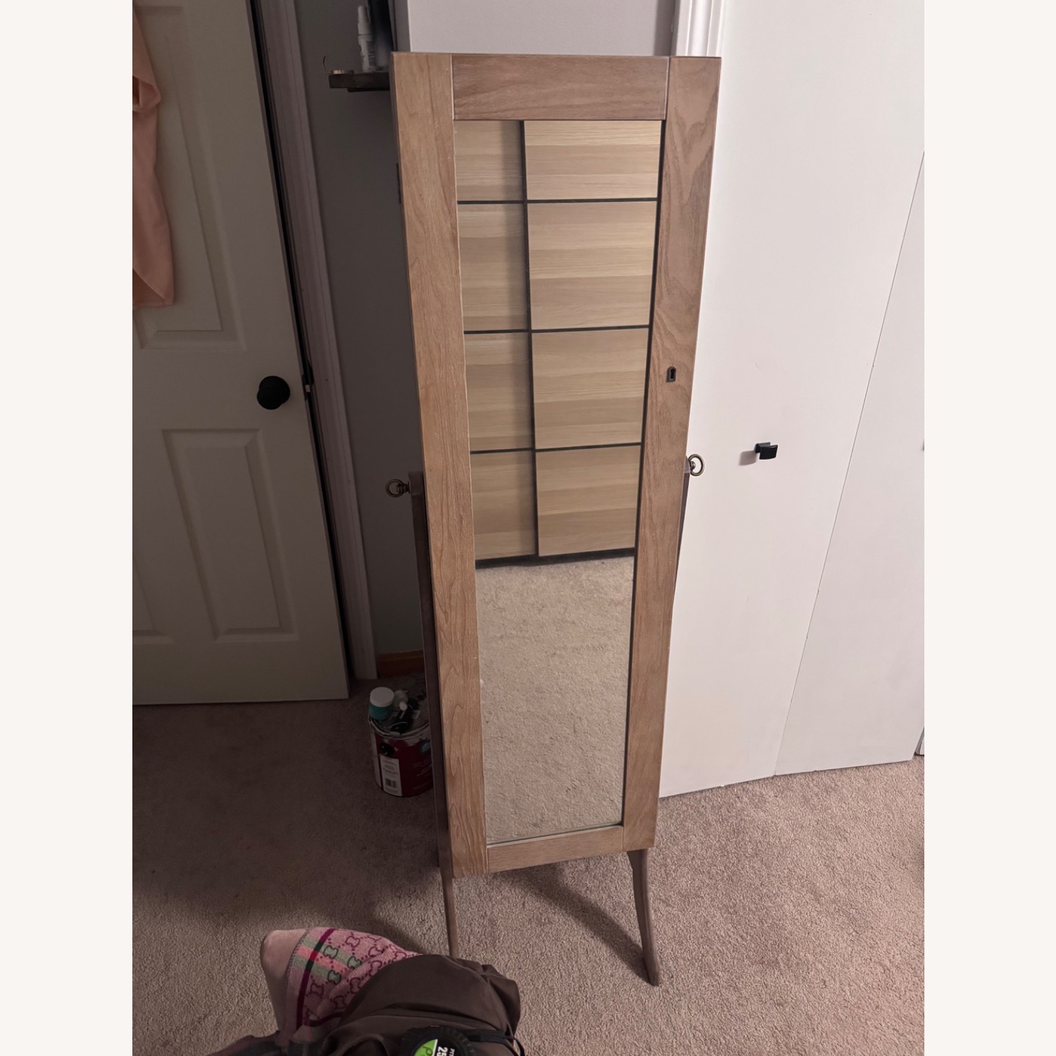 Standing Wood Jewelry Organizer Mirror - image-1
