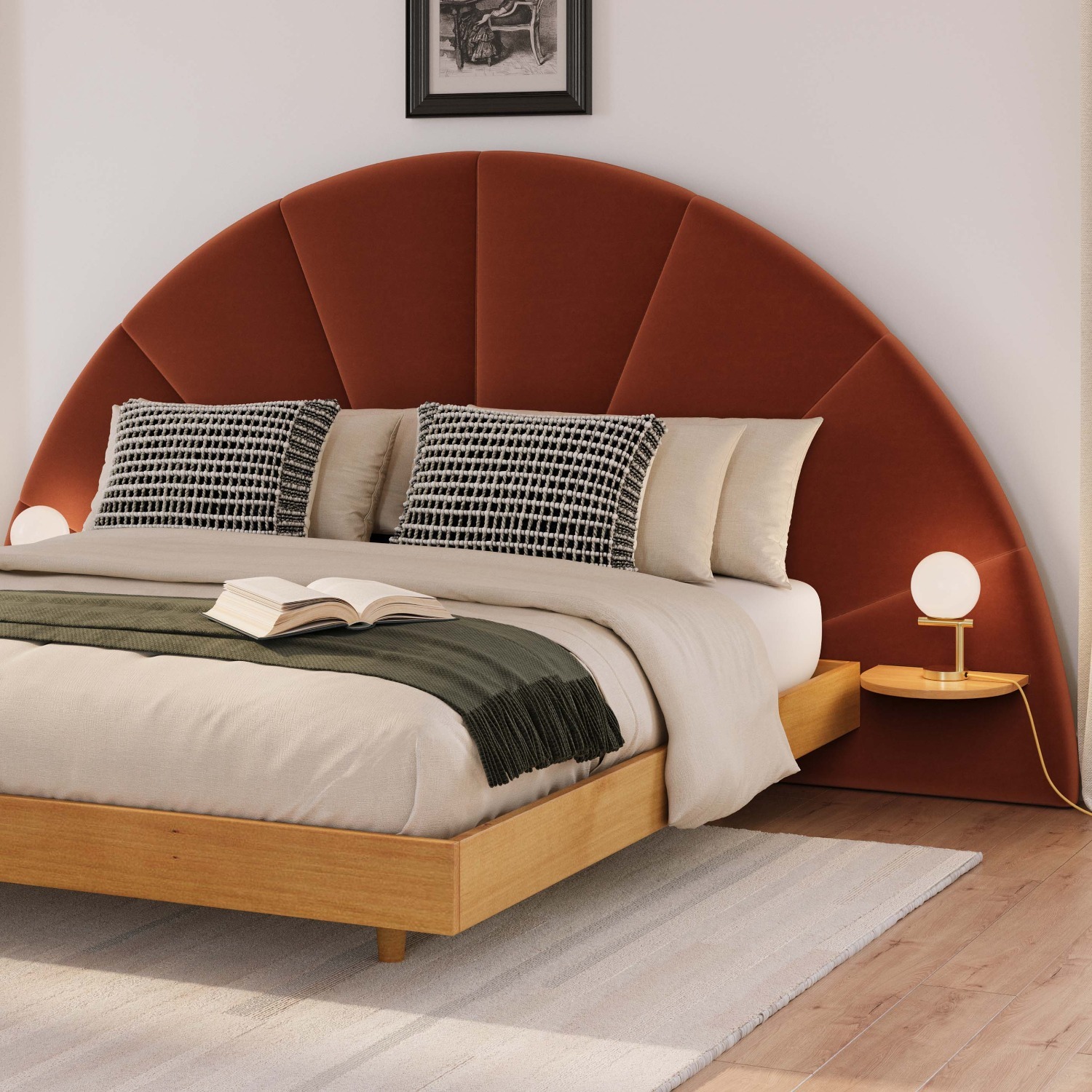 Almelo King Velvet Headboard - Hale Rust - image-4