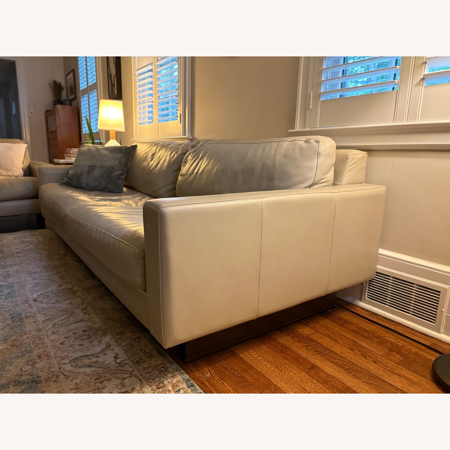 Pair of Room & Board Metro Gray Leather Sofas - image-2