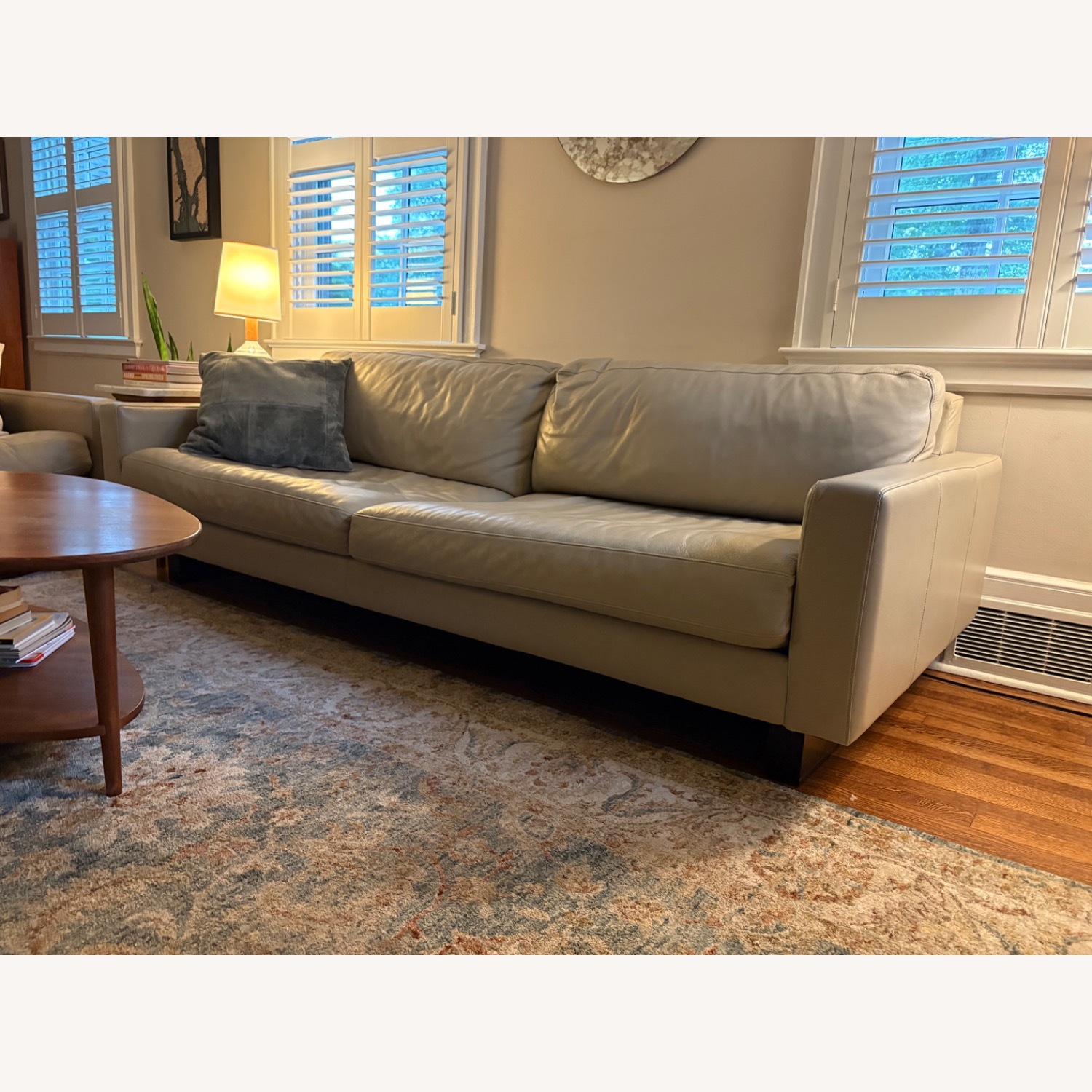 Pair of Room & Board Metro Gray Leather Sofas - image-3