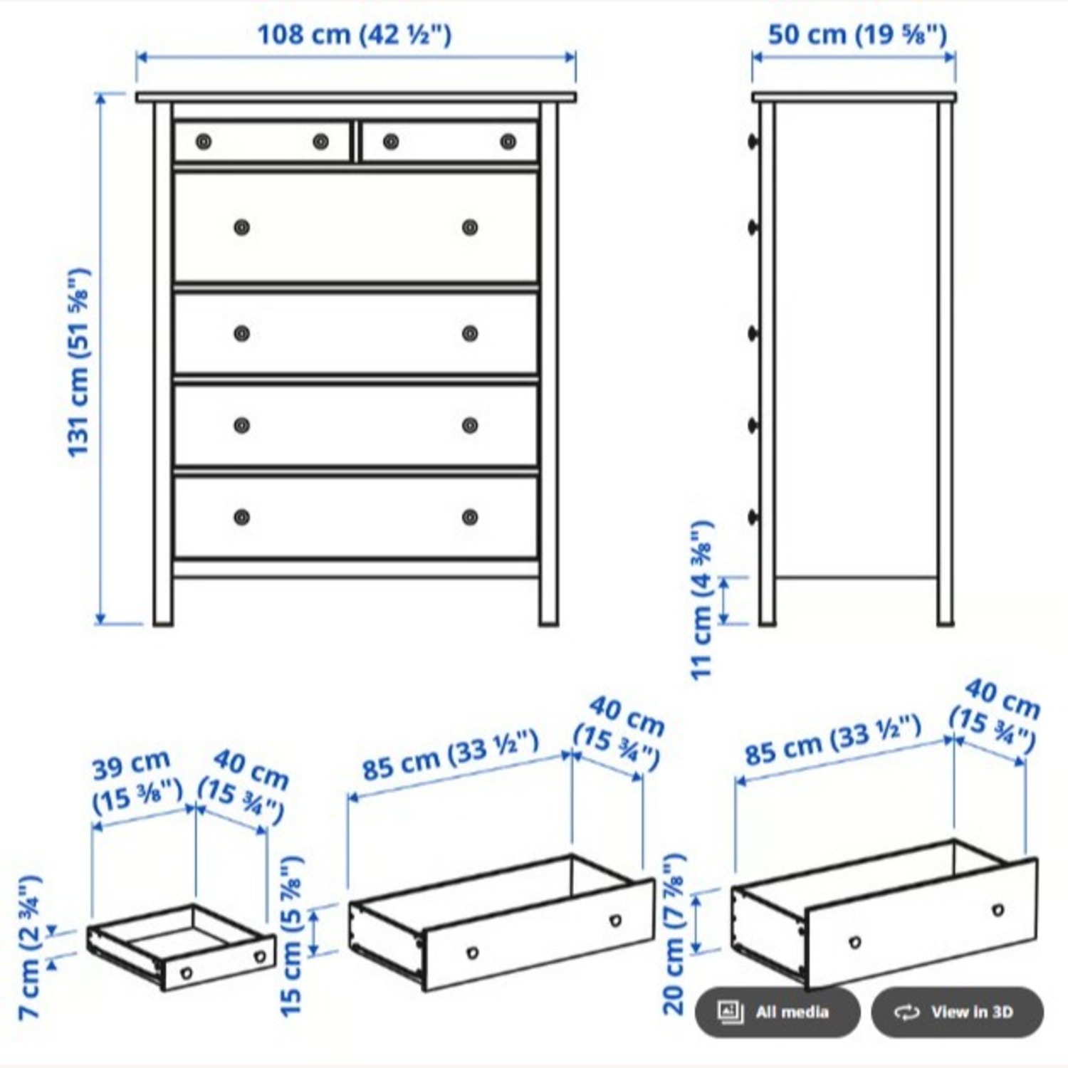 IKEA Hemnes Dark Gray Wood Dresser - image-3