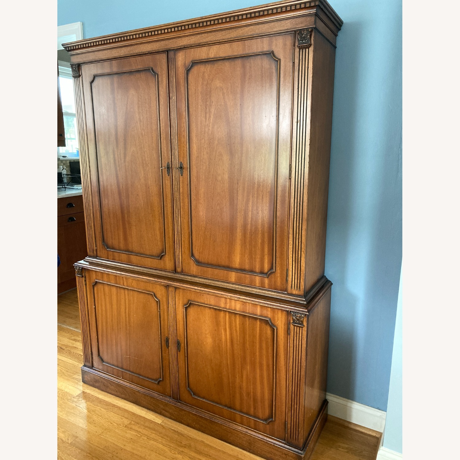 Antique Dark Brown Wood Armoire - image-2