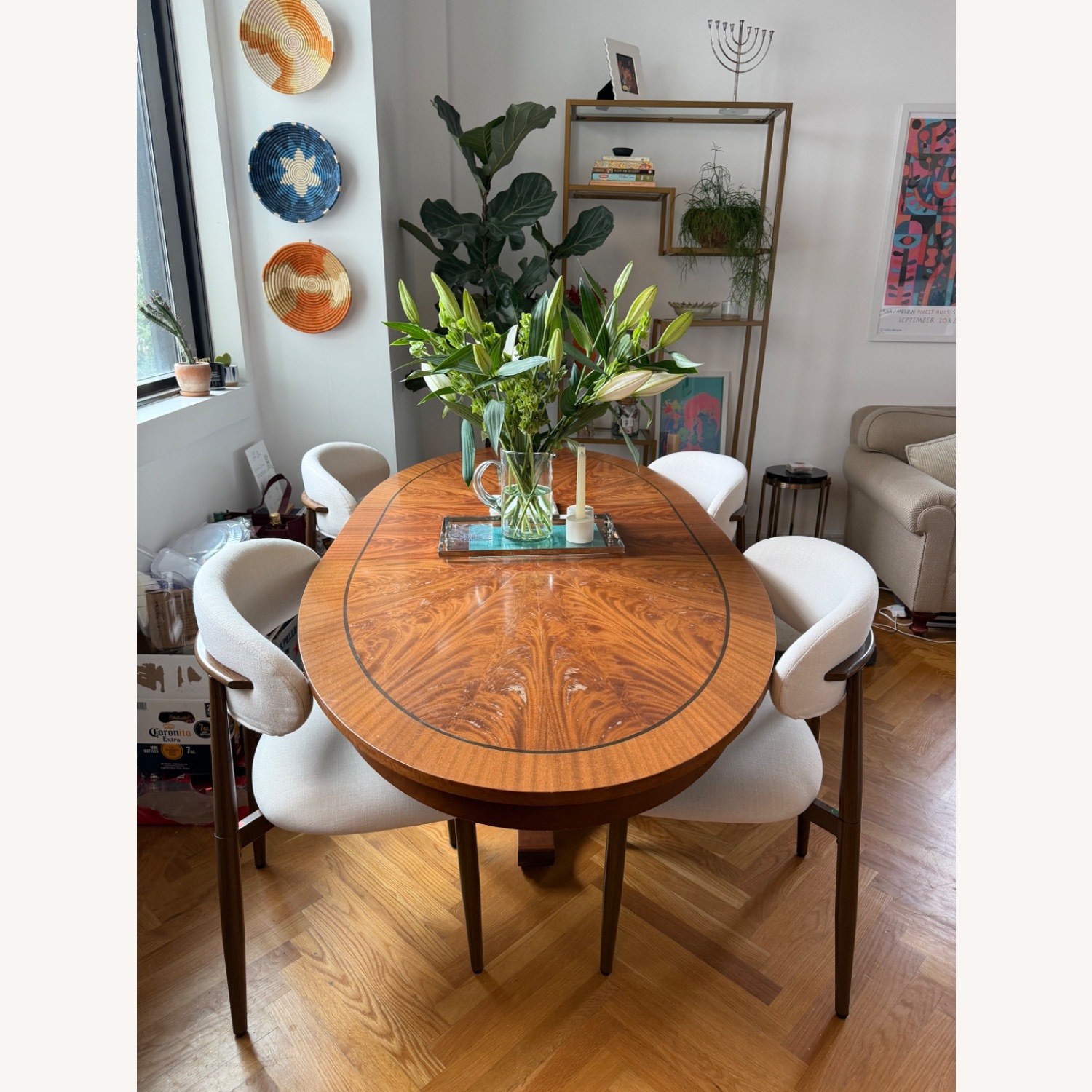 Vintage/Antique Burl Wood Oval Extendable Table - image-3