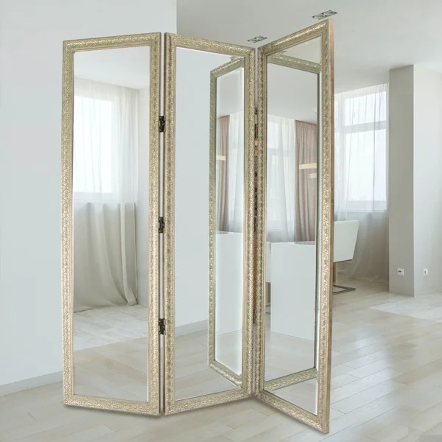 Wayfair Mirrored Gold Wood Room Divider - image-4