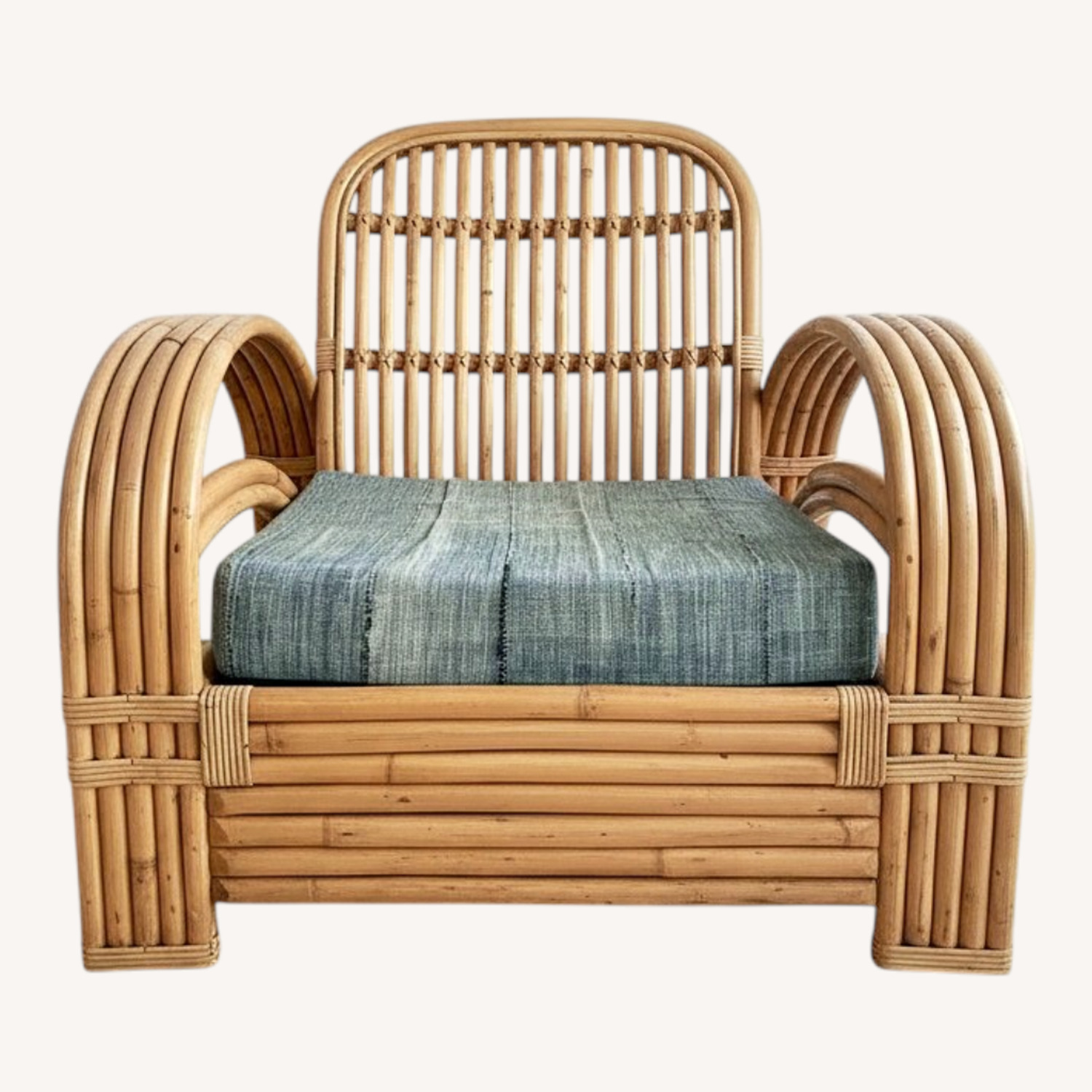 Vintage/Antique White and Blue Rattan Accent Chair - image-0