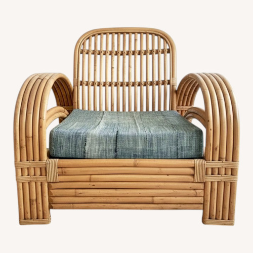 Used Vintage/Antique White and Blue Rattan Accent Chair for sale on AptDeco