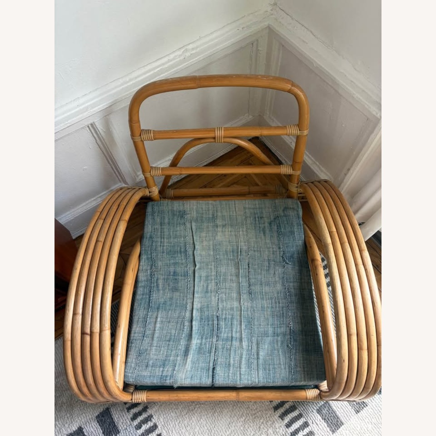 Vintage/Antique White and Blue Rattan Accent Chair - image-3