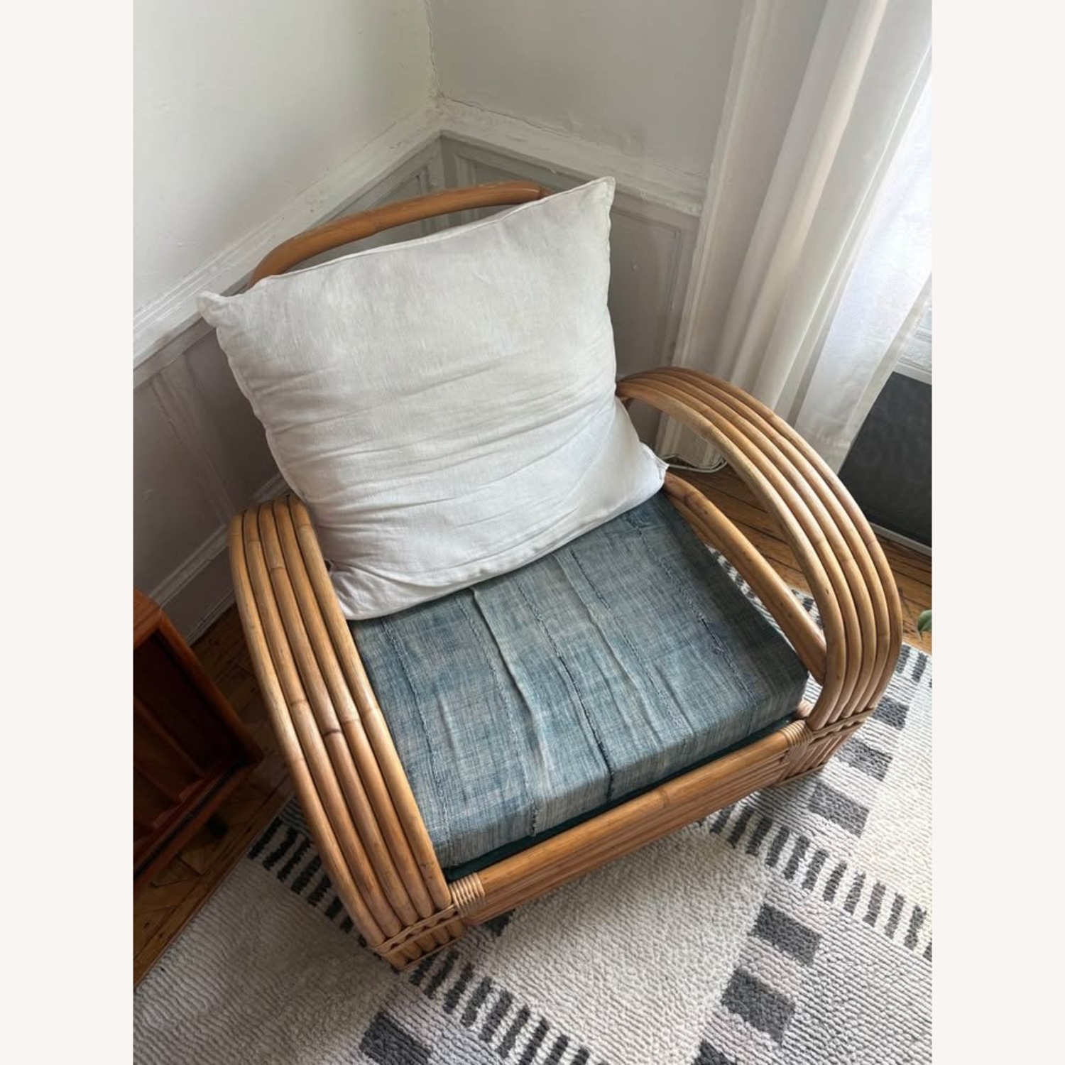 Vintage/Antique White and Blue Rattan Accent Chair - image-2