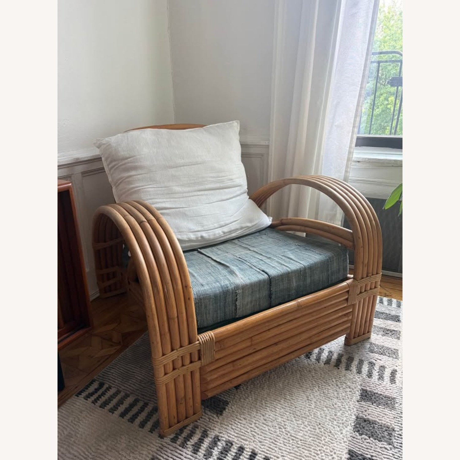 Vintage/Antique White and Blue Rattan Accent Chair - image-1