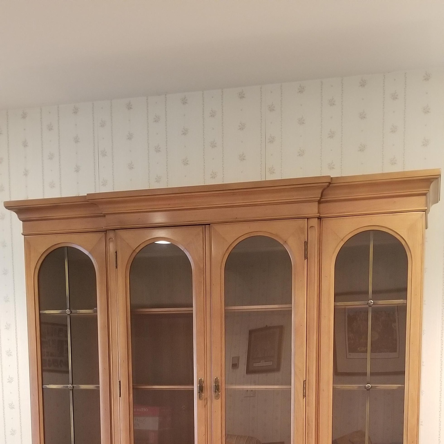 Golden Wood China Closet W Display Light - image-1