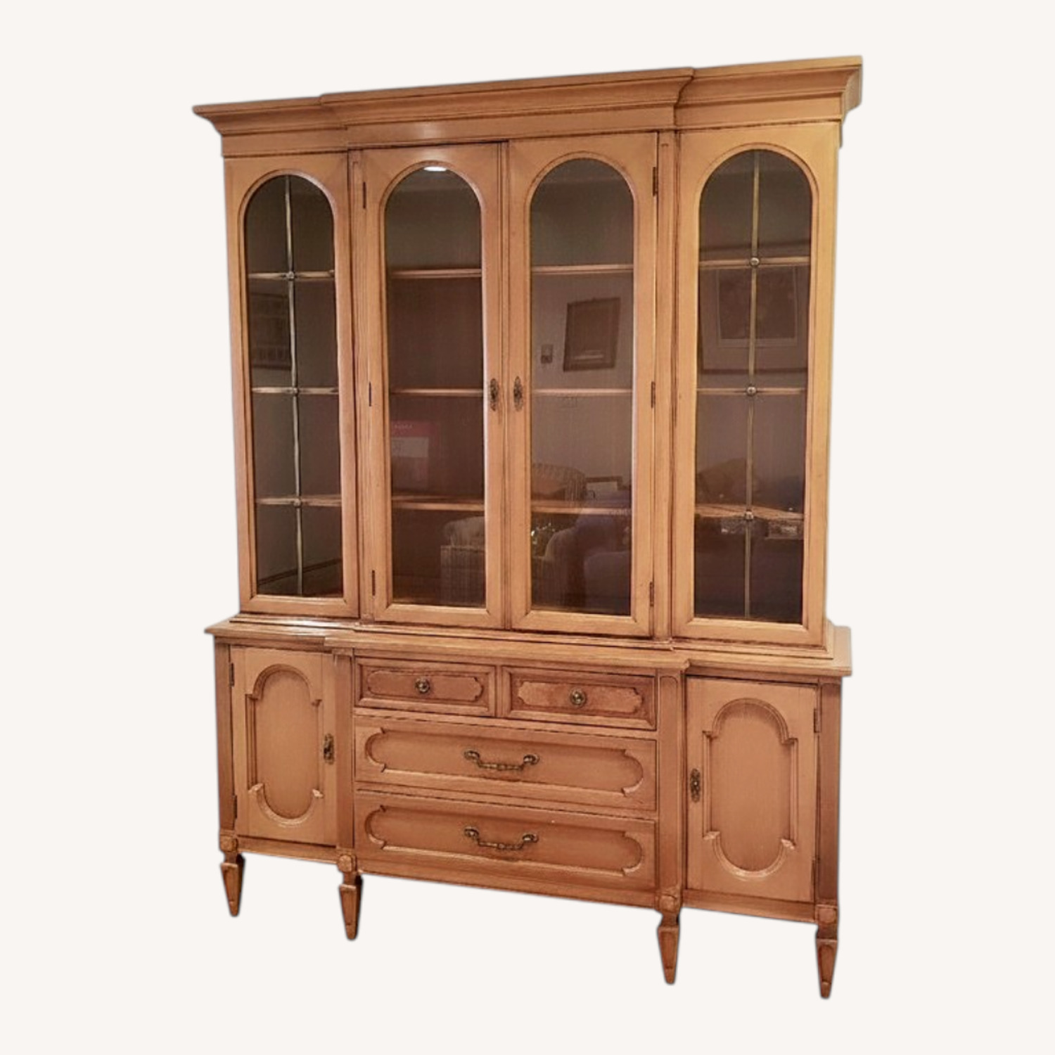 Golden Wood China Closet W Display Light - image-0