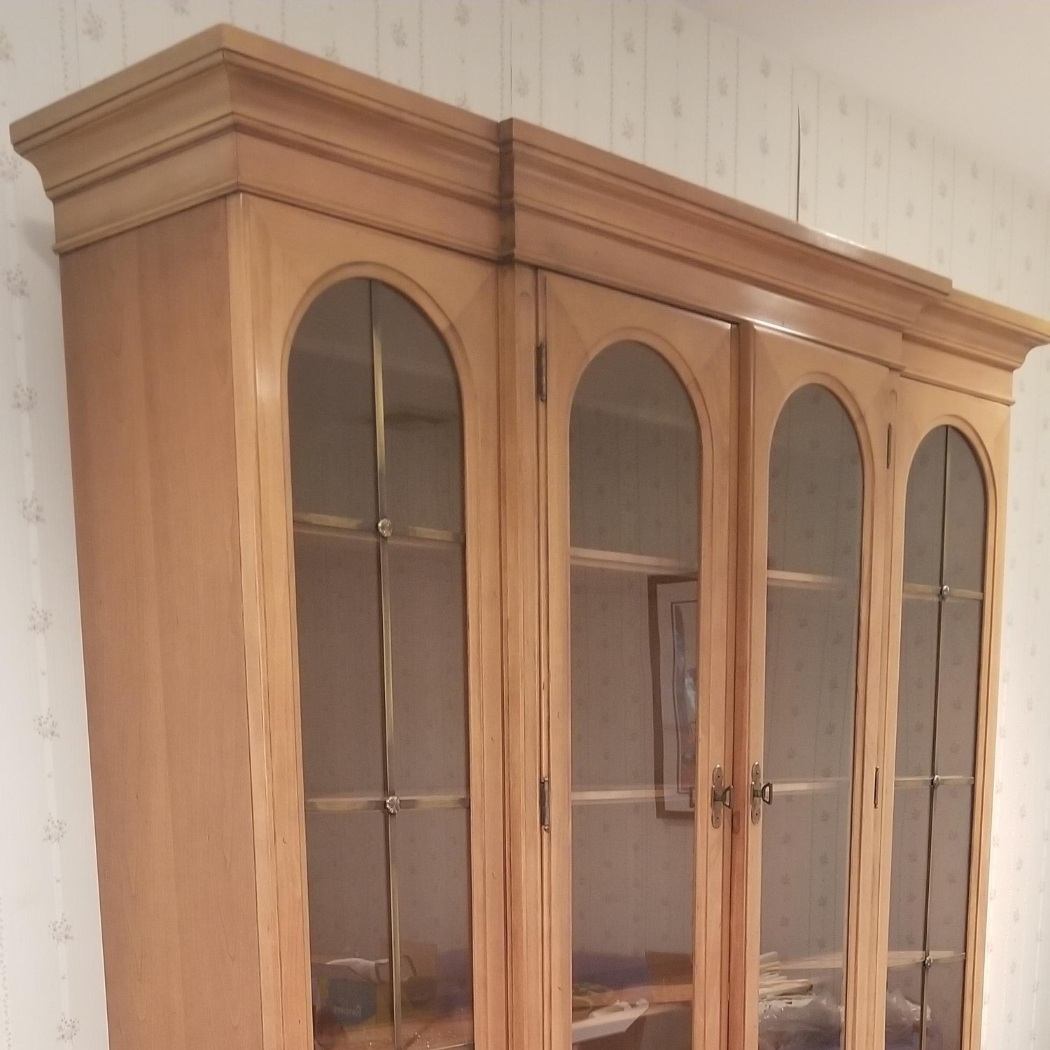 Golden Wood China Closet W Display Light - image-2