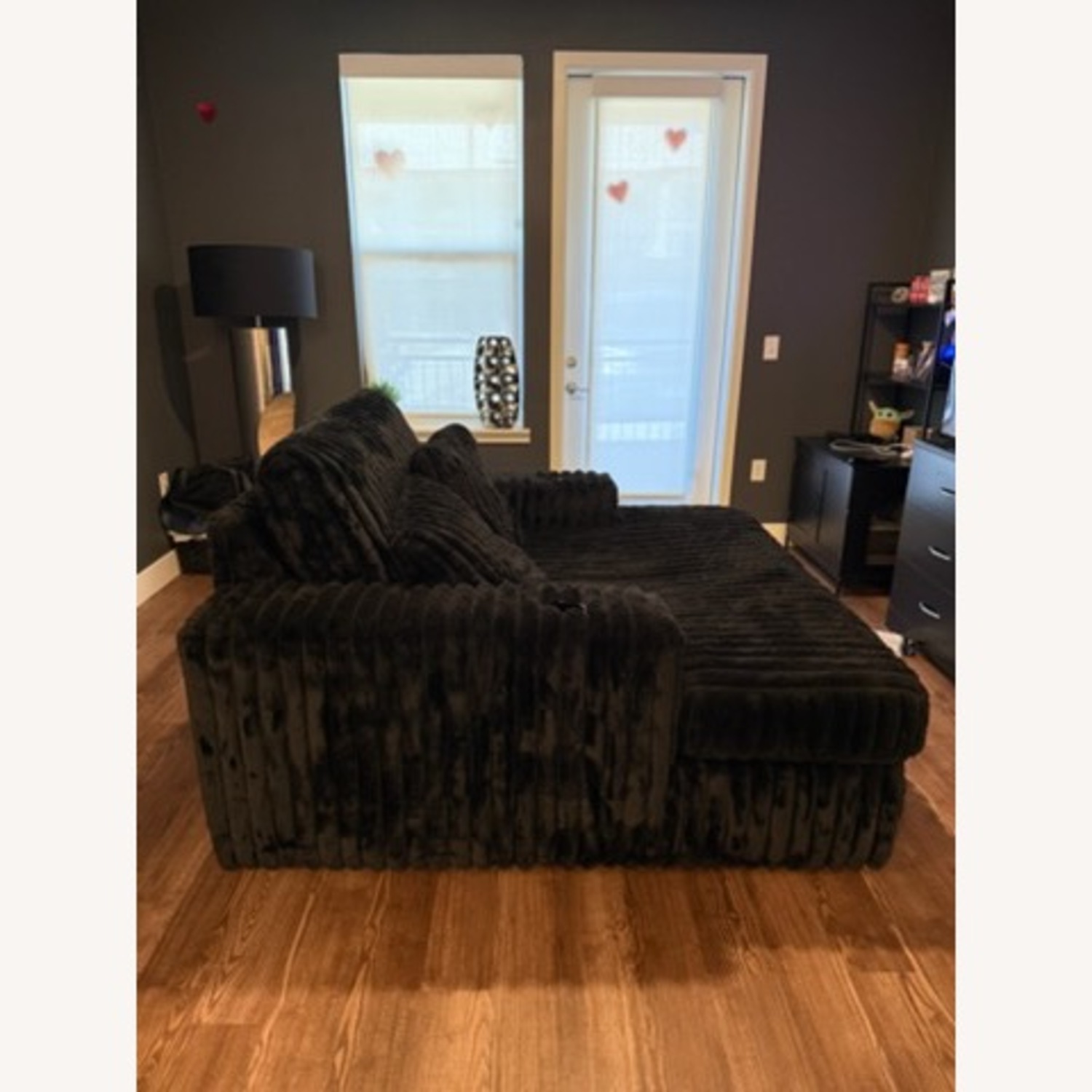 Ashley Furniture Black Velvet Chaise Lounge - image-3