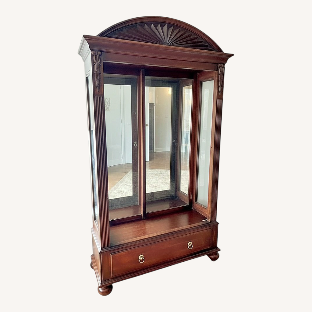 Image of Ethan Allen Brown Wood And Glass Display Cabinet