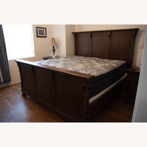 Used Restoration Hardware St. James Dark Brown Wood King Bed for sale on AptDeco