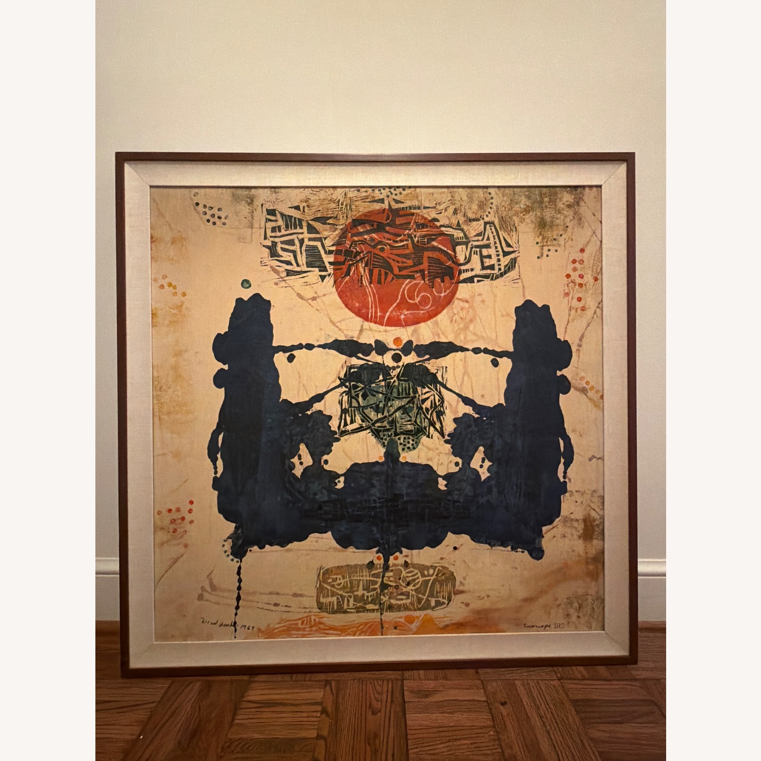 Canvas Teak frame Mid Century Painting  - image-1