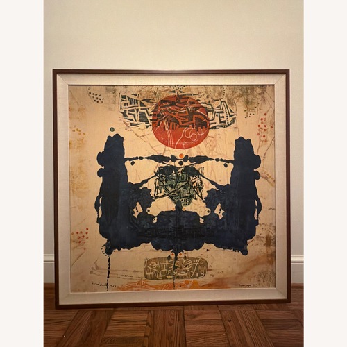 Used Canvas Teak frame Mid Century Painting  for sale on AptDeco