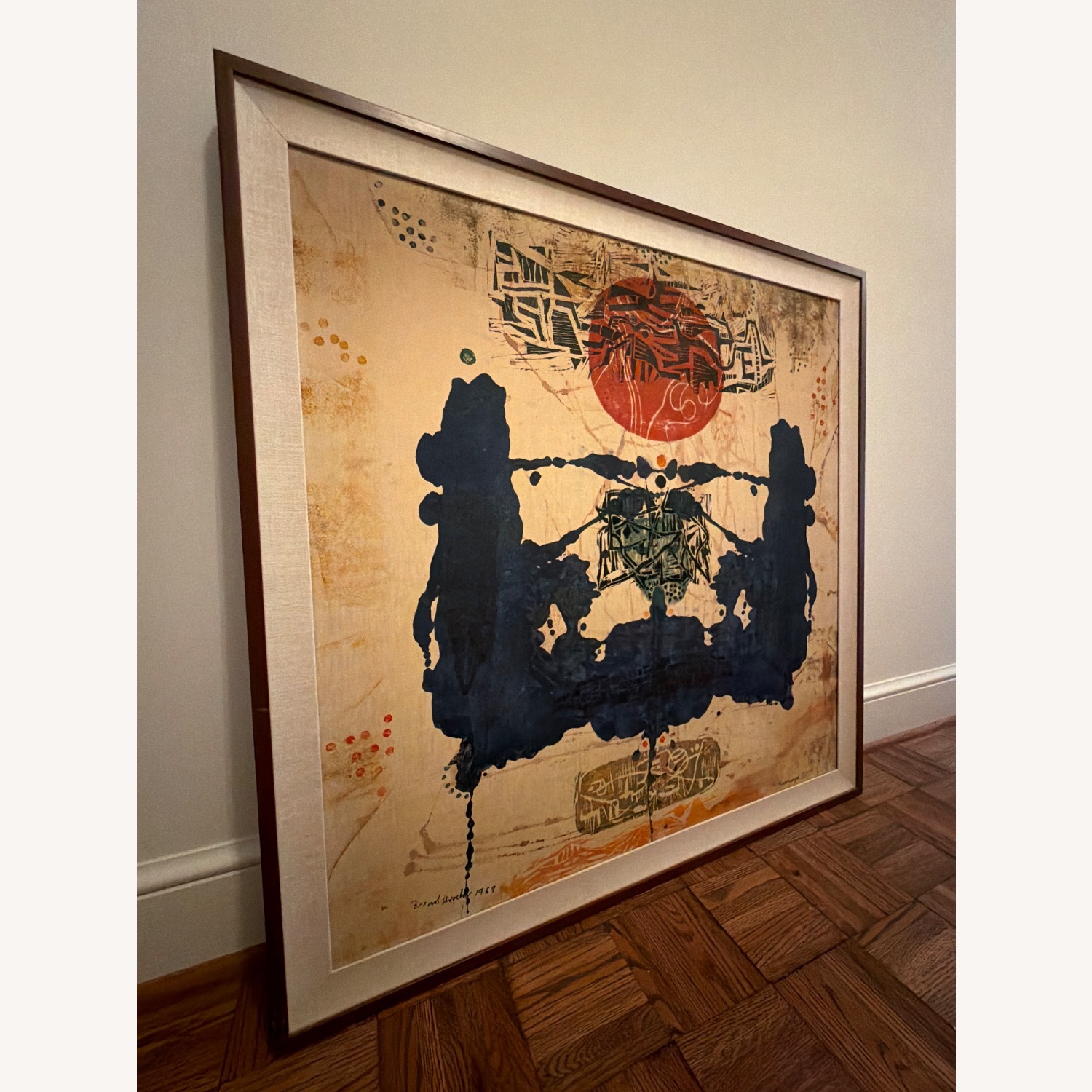 Canvas Teak frame Mid Century Painting  - image-2