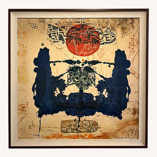 Used Canvas Teak frame Mid Century Painting  for sale on AptDeco
