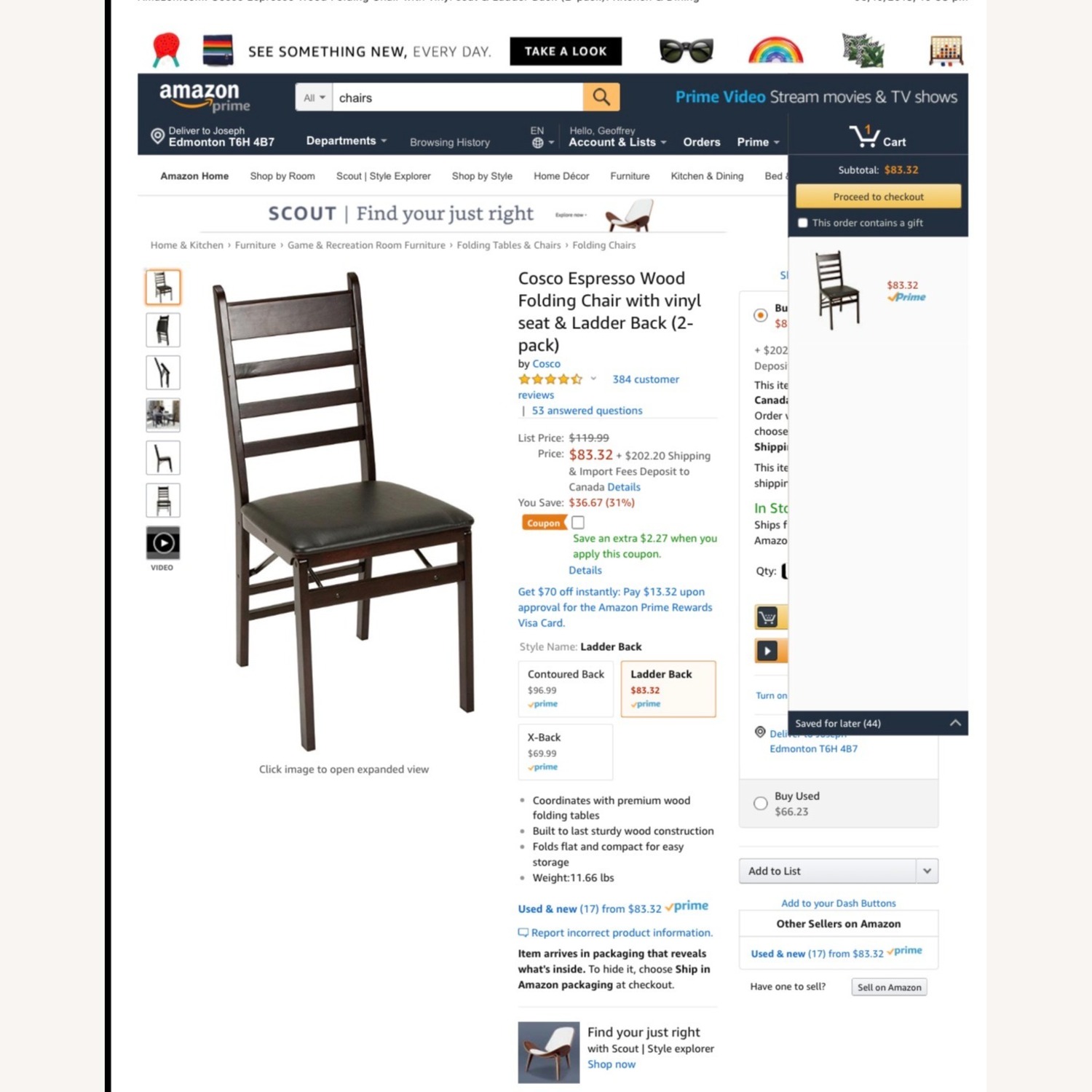 Amazon Set of 4 Dark Brown Wood Folding Dining Chairs - image-4