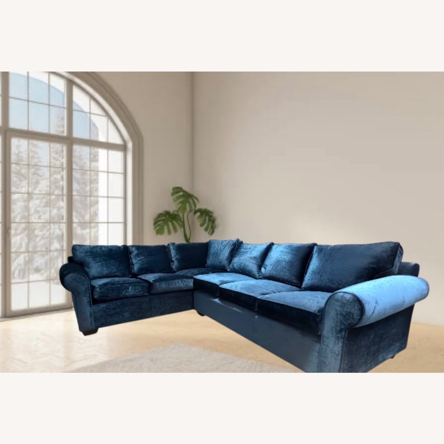 Baker Style Velvet L-shape Sofa - image-1