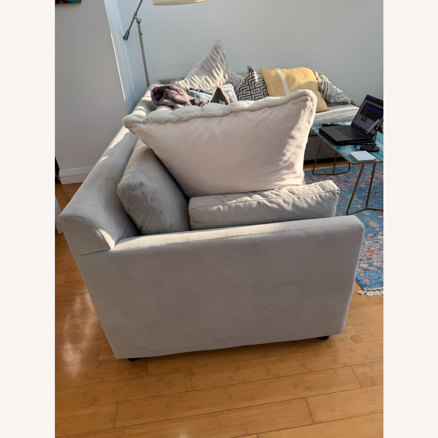 West Elm Light Gray Velvet 2 Piece Sectional - image-4