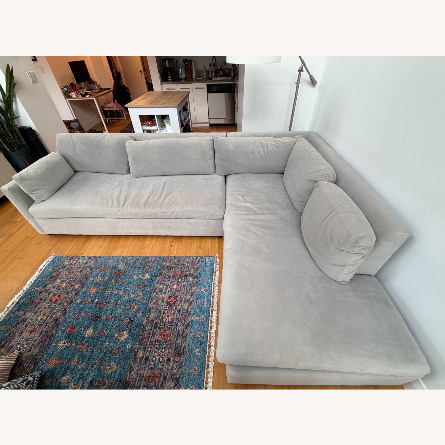 West Elm Light Gray Velvet 2 Piece Sectional - image-2