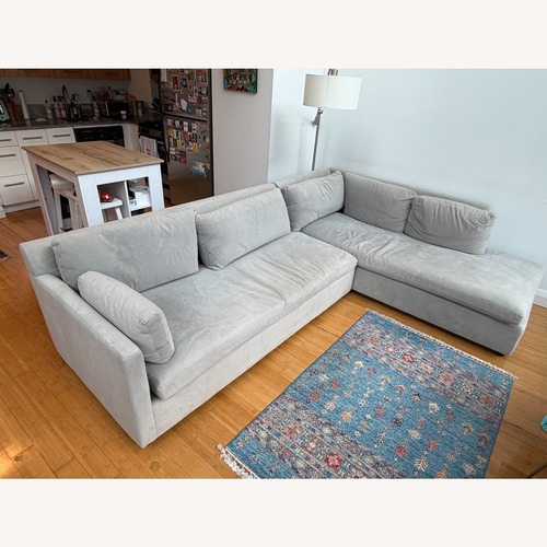 Used West Elm Light Gray Velvet 2 Piece Sectional for sale on AptDeco