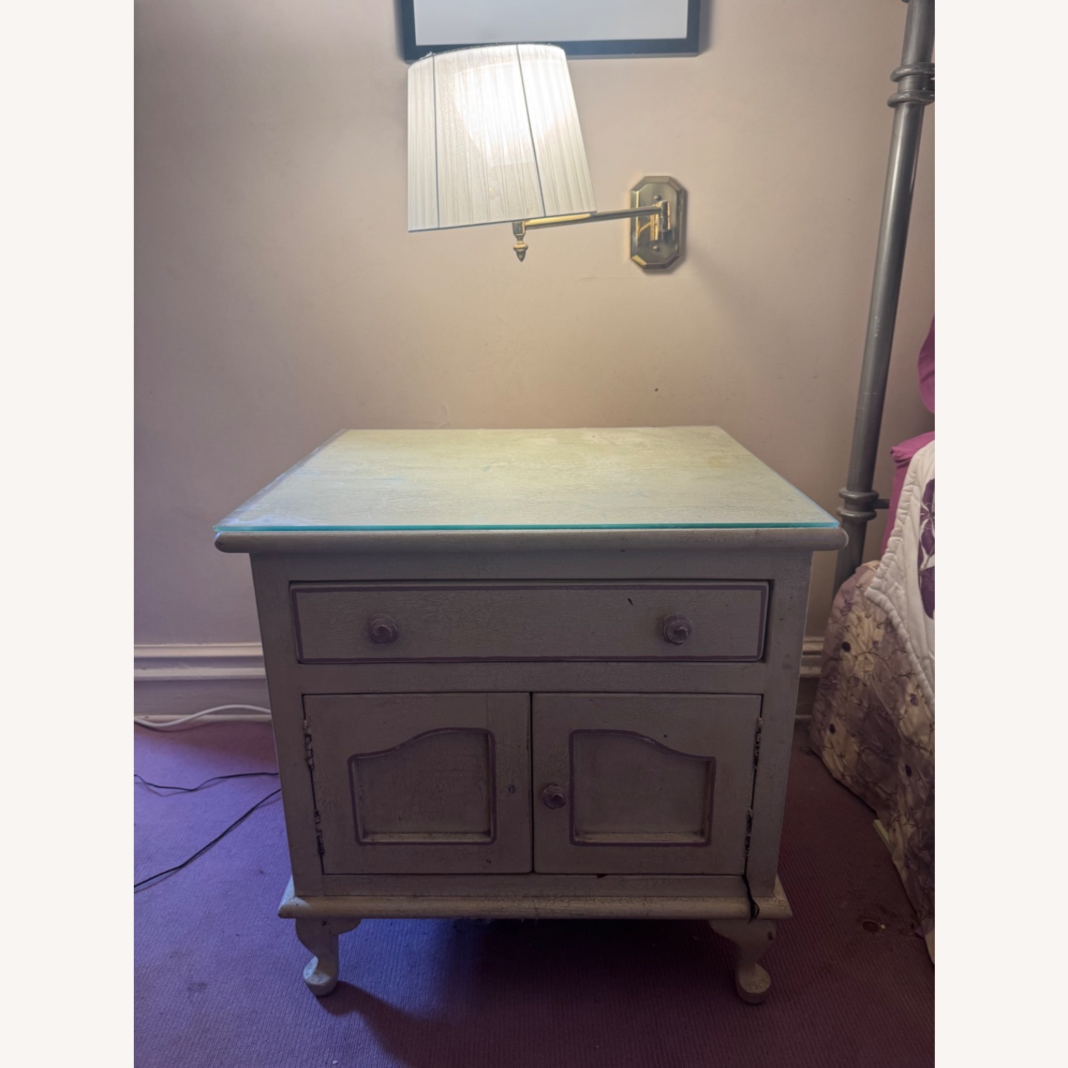 Custom Made Distressed White/Lavender Nightstands - image-2