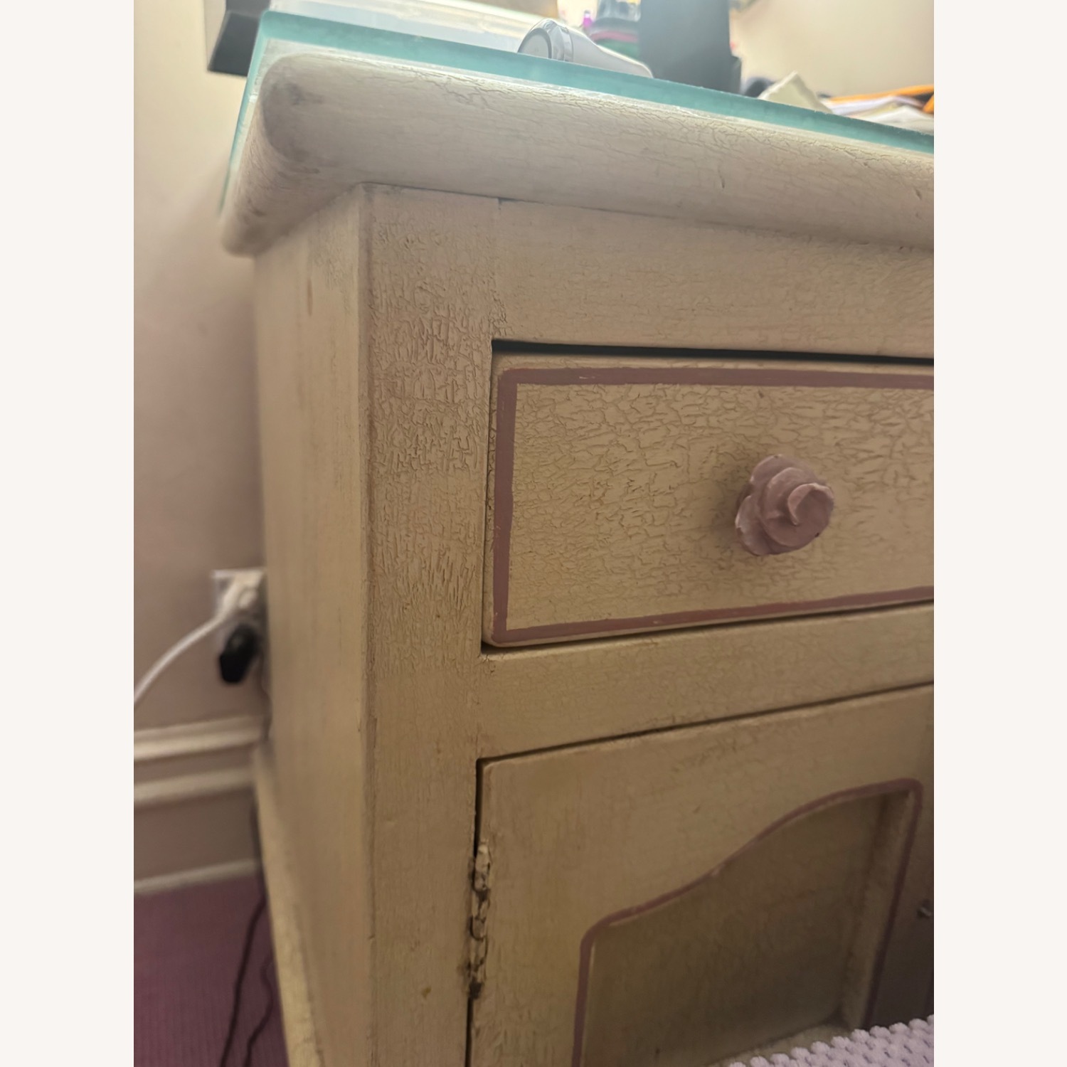 Custom Made Distressed White/Lavender Nightstands - image-4