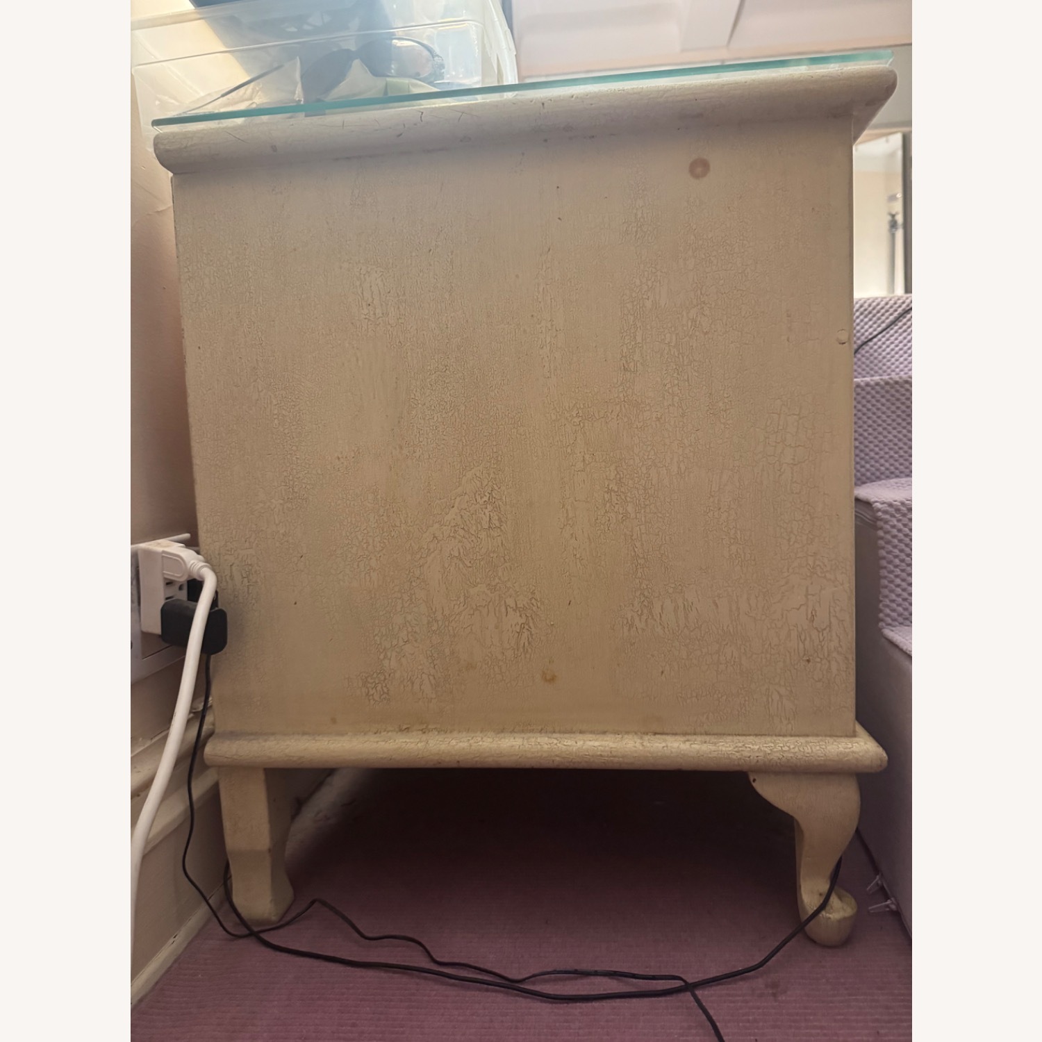 Custom Made Distressed White/Lavender Nightstands - image-3