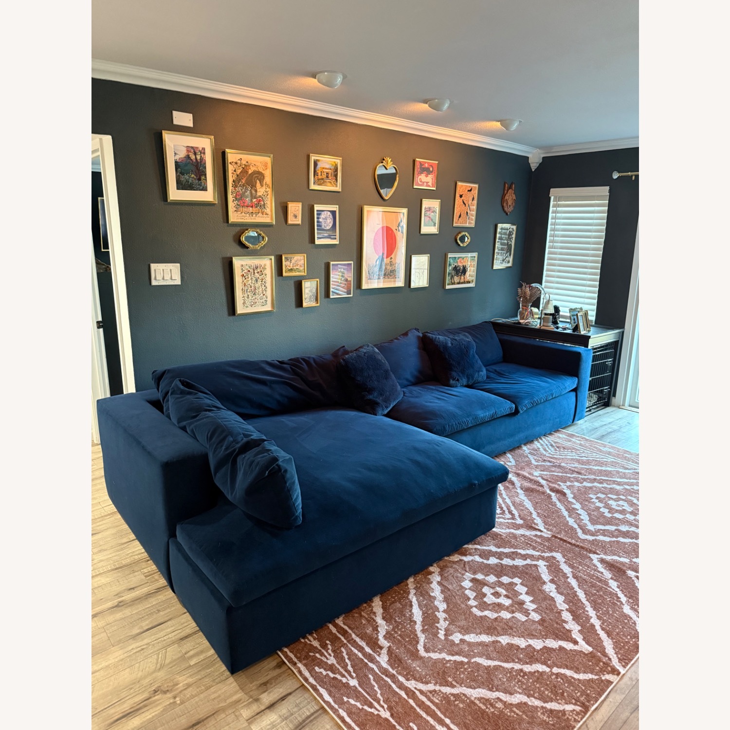 West Elm Harmony Navy Fabric 2 Piece Sectional - image-2