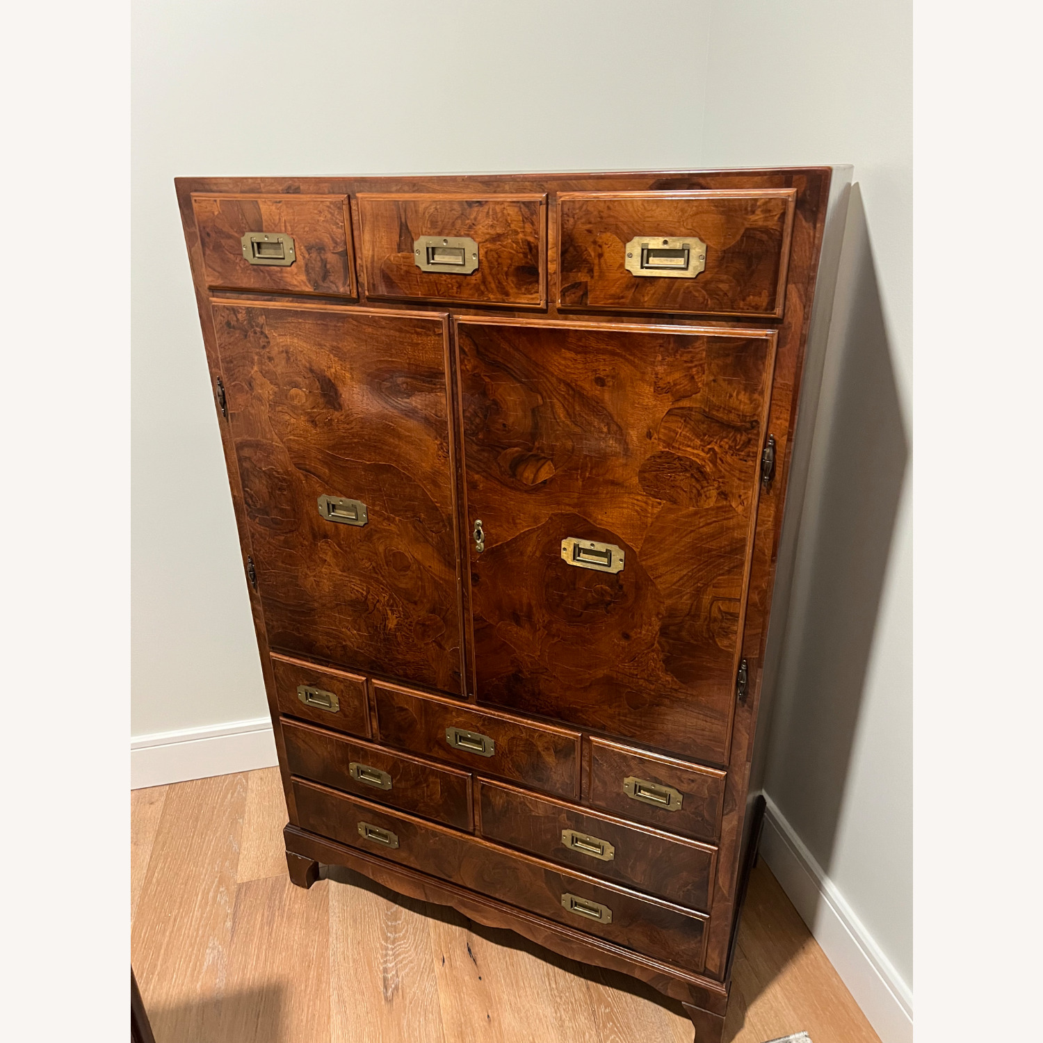 Dark Brown Wood Veneer Liquor Cabinet - image-1