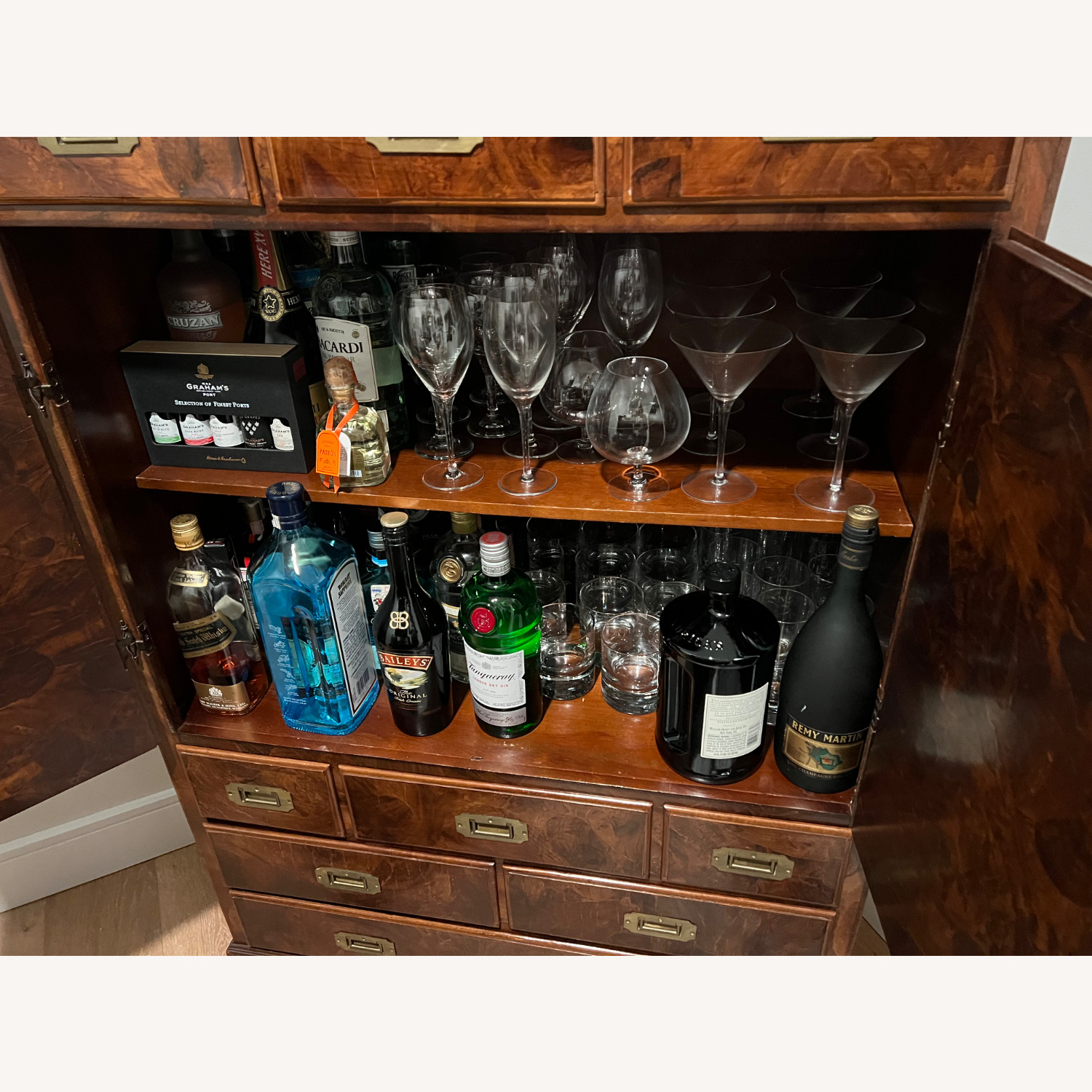 Dark Brown Wood Veneer Liquor Cabinet - image-5