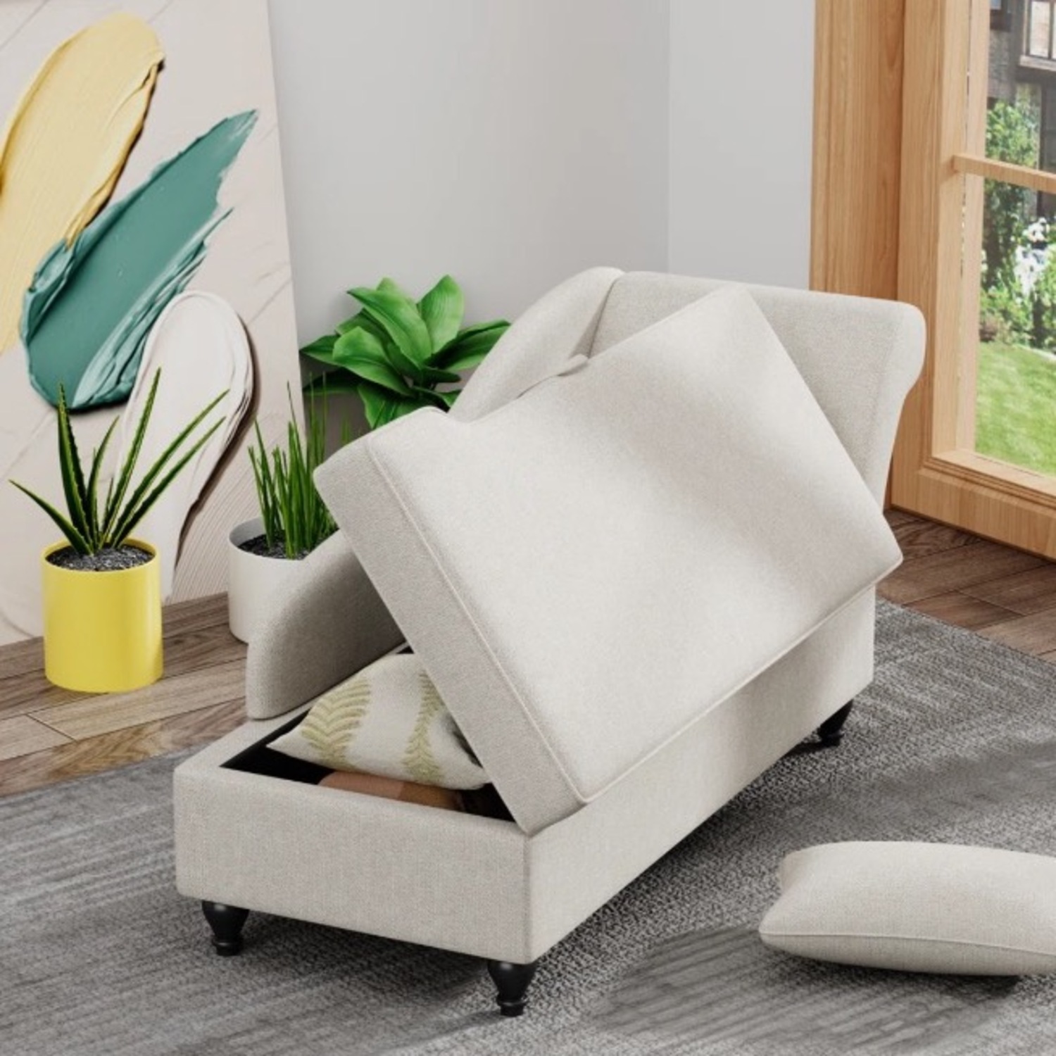 Wayfair Beige Linen Chaise Lounge - image-3