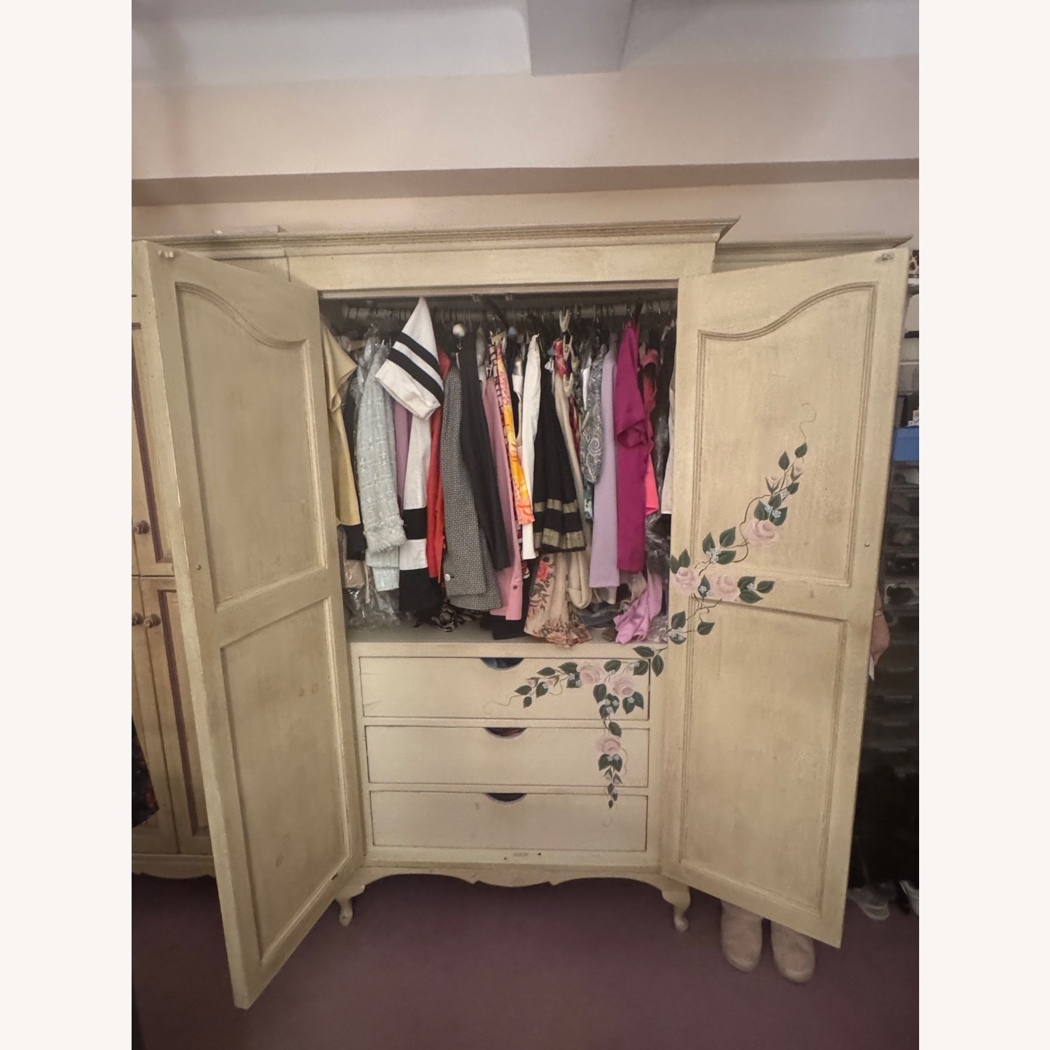 Custom Hand PaintedWhite Wood Armoire - image-4