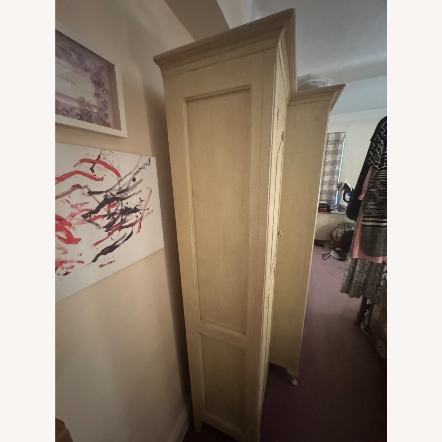 Custom Hand PaintedWhite Wood Armoire - image-3