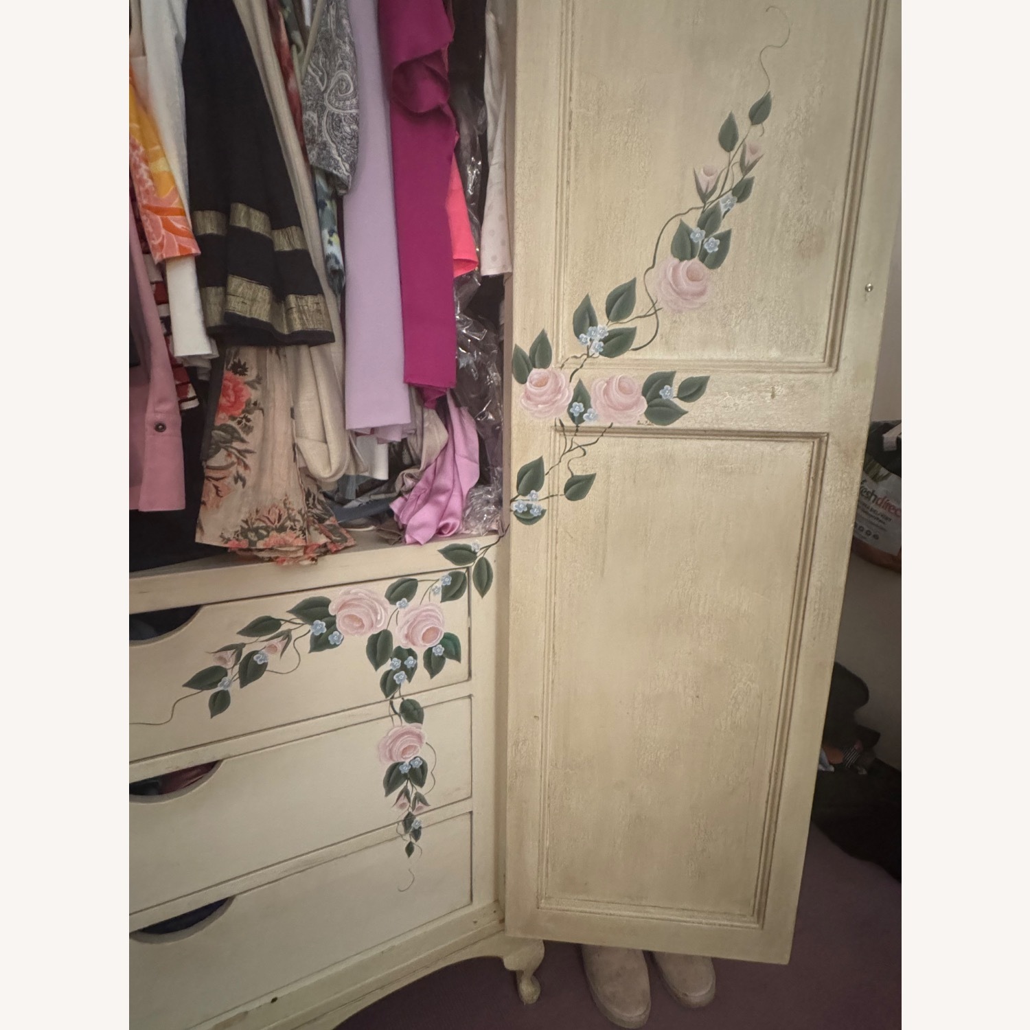 Custom Hand PaintedWhite Wood Armoire - image-5