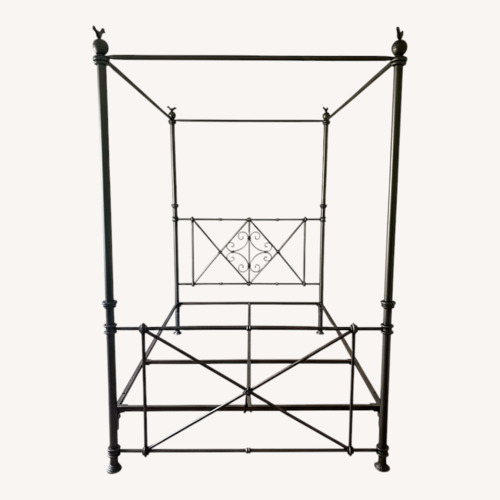 Used Artist’s Dark Gray Metal Queen Canopy Bed for sale on AptDeco