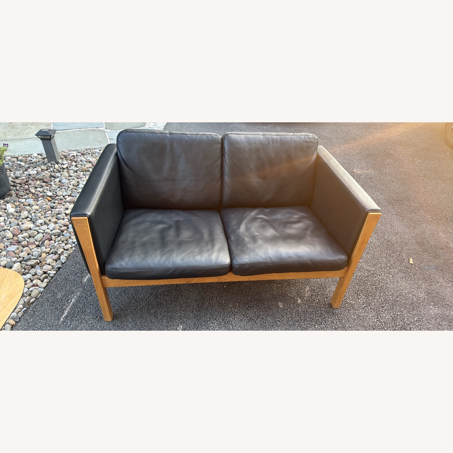 Hans Wegner Carl Hansen Black Leather Loveseat - image-1