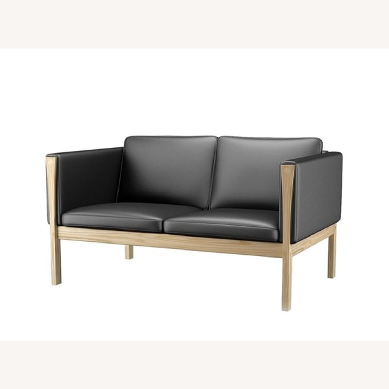 Hans Wegner Carl Hansen Black Leather Loveseat - image-7
