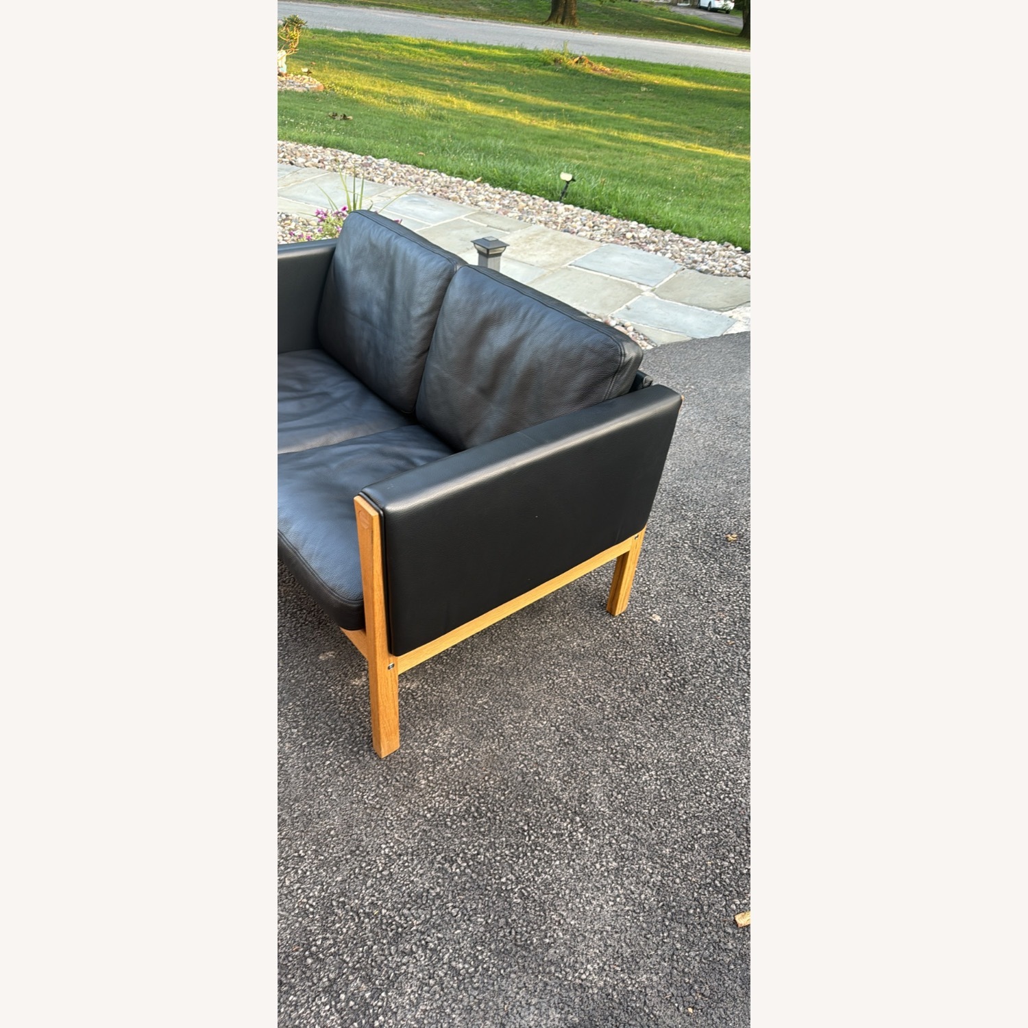 Hans Wegner Carl Hansen Black Leather Loveseat - image-2