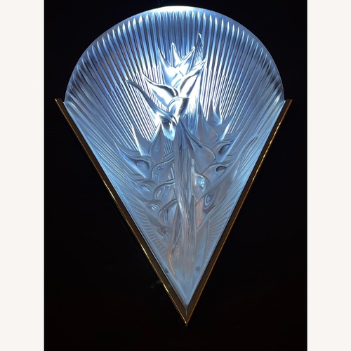 Used Lalique Heliconia White Crystal Wall Sconces Pair for sale on AptDeco