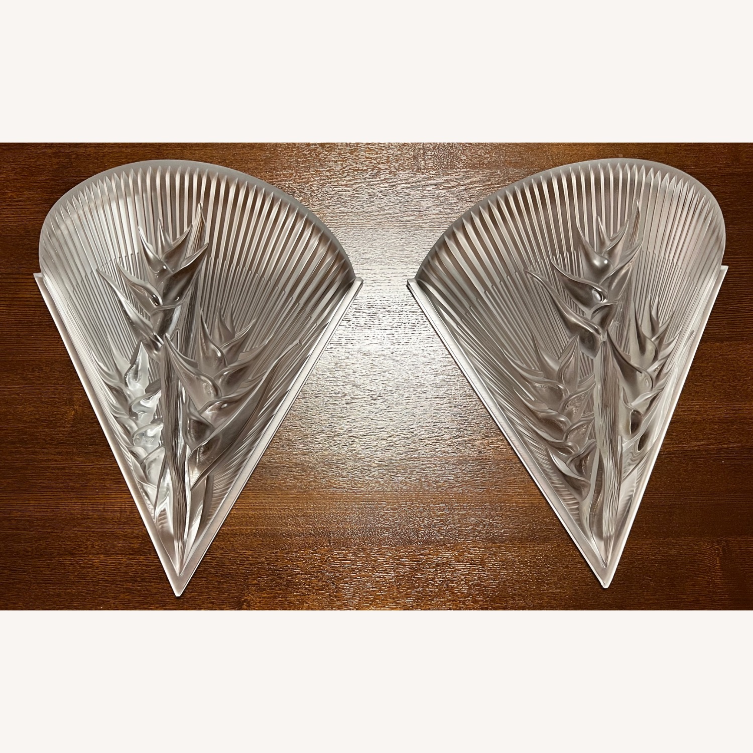 Lalique Heliconia White Crystal Wall Sconces Pair - image-4