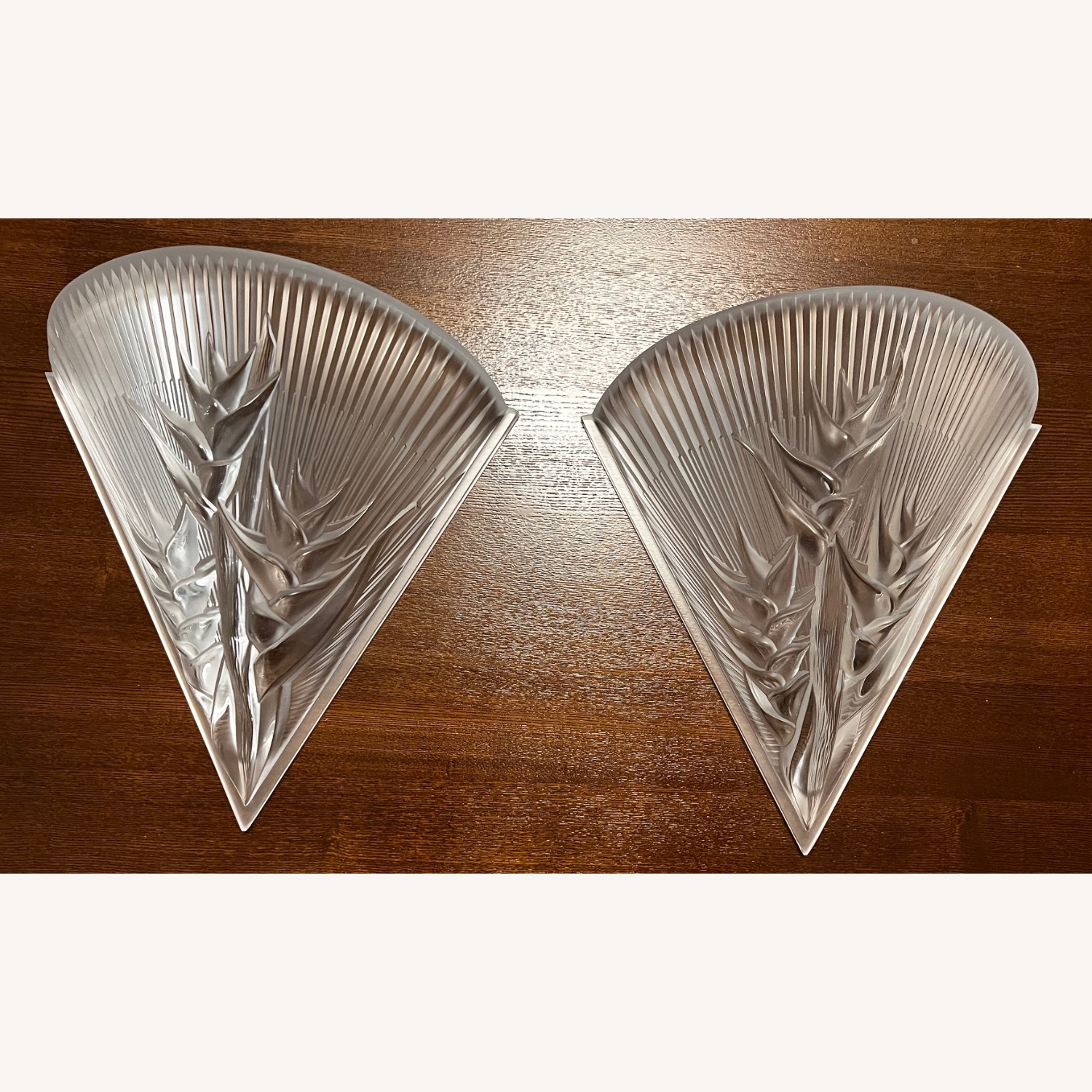 Lalique Heliconia White Crystal Wall Sconces Pair - image-6