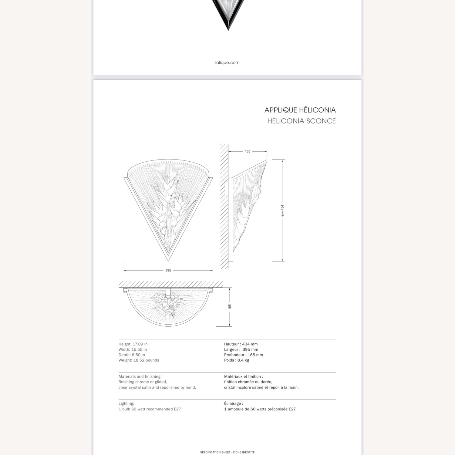 Lalique Heliconia White Crystal Wall Sconces Pair - image-12