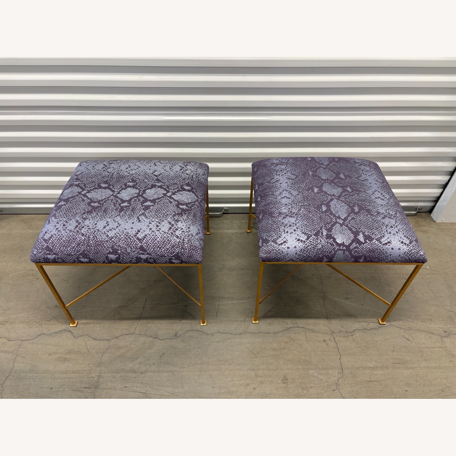 Glam Rock Snakeskin Benches With Brass X-Base - image-6