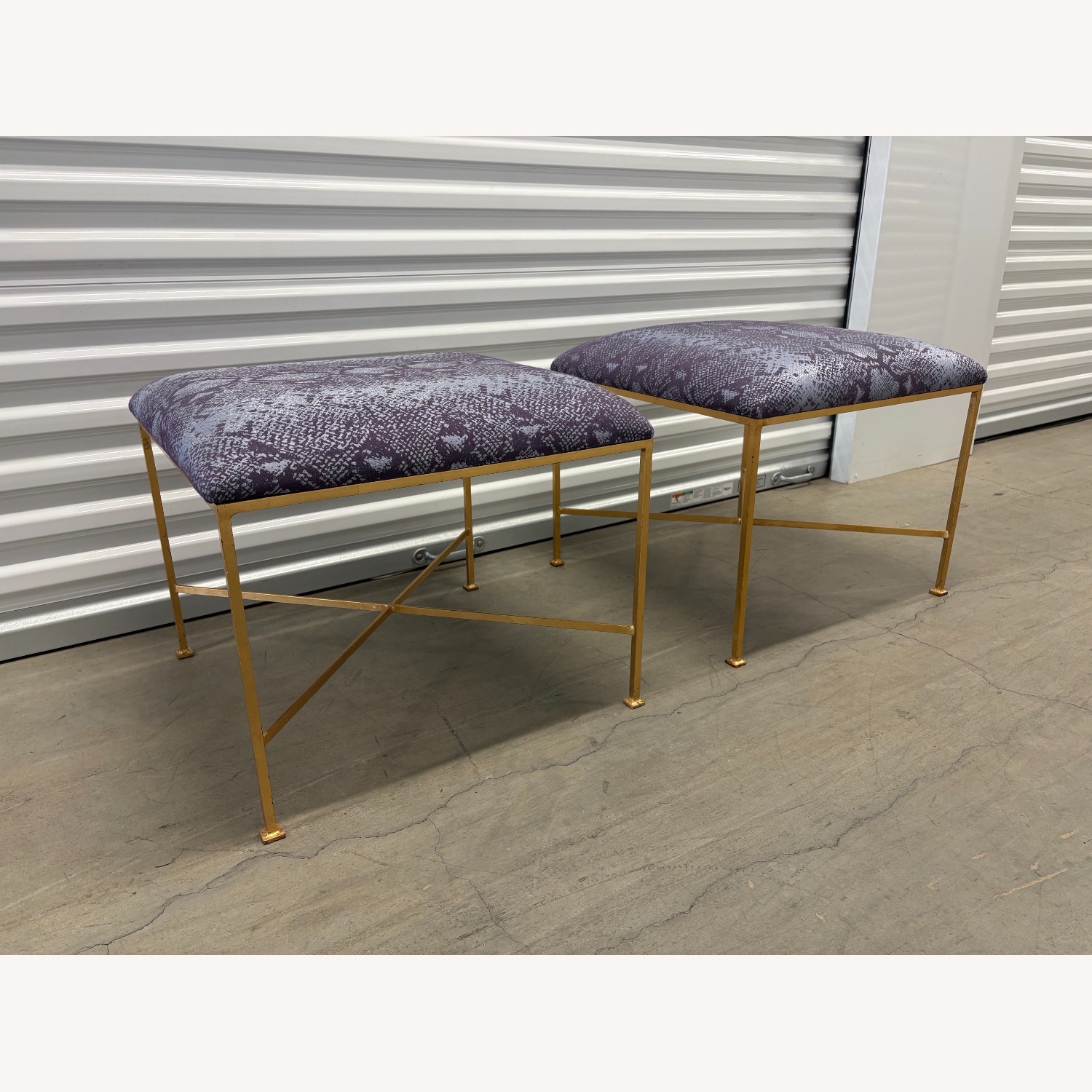 Glam Rock Snakeskin Benches With Brass X-Base - image-7